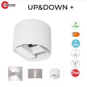 Applique LED Up & Down 10w Luce Calda Tondo Bidirezionale IP65 Bianco 800 Lumen